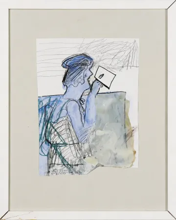 Skizze einer Person mit Spiegel - 1994 von Romane Holderried Kaesdorf